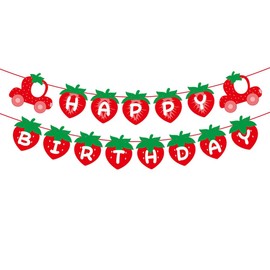 TSJ Strawberry Happy Birthday Banner Baby Shower Bunting Garland Berry Themed Birthday Decorations