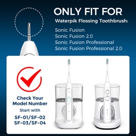 FitMount 6 Pack Toothbrush Replacement Heads Compatible with WaterPik Sonic Fusion 2.0, FitMount Flossing Brush Head Fit for Water-Pic SF-01W SF-02W and 2.0 SF-03 SF-04, Black