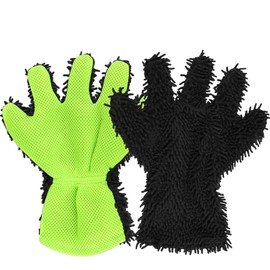 ongfuwu 2PCS Car Wash Mitt, 5 Finger Chenille Microfiber Cleaning Mitt for Cars, Scratch-Free Auto Washing Gloves, Car Interior Exterior Cleaning Gloves, Great for Hard-to-Reach Areas (Black)