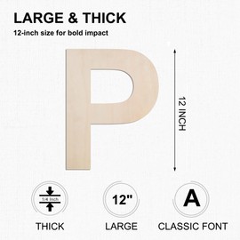 MGTECH 12 Inch Large Wooden Letter P, 1/4 in Thick Big Wood Letter for Crafts and Wall Decor