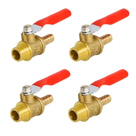 Aopin Ball Valve Brass G 1/4" Male Thread x 8mm / 3/10" Hose Barb Valve for Water, Oil, Gas Liquids, Vinyl Handle, Suitable for PEX, Copper, HDPE4 PCS