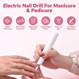siyuwuro Portable Electric Nail Drill Machine Kit Professional Nail File Kit for Acrylic Gel Dip Powder Nails Polishing Shaping Pedicure Manicure Tools with Nail Drill Bits Sanding Bands, White