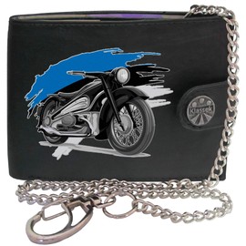 Biker Classic Vintage Motorbike Motorcycle Estonia Flag Mens Chain Wallet Gift Box KLASSEK Brand Real Black Leather RFID Blocking with Coin Pocket