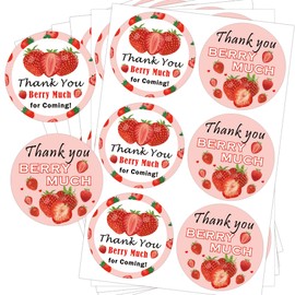 Strawberry Thank You Berry Much for Coming Sticker 2 inch Sweet Strawberry Thank You for Celebrating with Us Gift Presents Labels for Birthday Party Favor Baby Shower 120pcs (Pink, 2 inch)