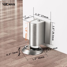 Yagman 1 Pack Magnetic Door Stoppers Indoor Adjustable Safety Bottom of Door Holder No Drilling Heavy Duty Floor Door Stop with Screws and Adhesive Brushed Nickel Easy to Install DS168BN-1