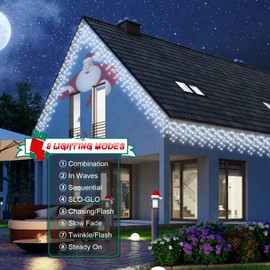 cshare Christmas Icicle Lights Outdoor, 360 LEDs 11.5m/37.7Ft Icicle String Fairy Lights Mains Powered with 8 Modes,Memory, Timing,Waterproof for Window,Roof,Wall,Home Xmas Decorations,Cool White