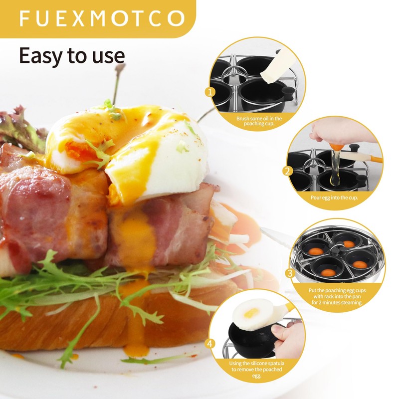 Fuexmotco Egg Poacher Pan, Stainless Steel Egg Poaching Pan for