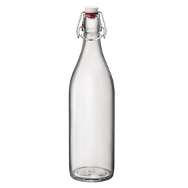 Bormioli Rocco Giara Glass Bottle with Airtight Clamp Lid, 33.75 oz - BPA-Free Bottle for Infused Drinks, Juices, Dressings, Decorative Glass Storage, Leakproof Glassware - Made in Italy (Clear)