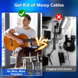 Wireless Guitar System 2.4GHz Transmitter Receiver, 24-bit 48KHz Audio, 100ft Range, Rechargeable 5-Hour Battery, 250° Rotating Plug, No Latency for Electric Guitar & Bass, Guitar Accessories