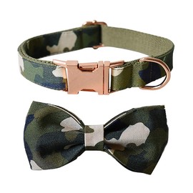 Love Dream Dog Collar with Bow, Heavy Duty Camo Dog Collar with Quick Release Buckle, Adjustable Bow Tie Collars for Small Medium Large Dogs (Small, Army Green Camo)