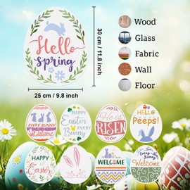 9Pcs Easter Wall Stencil Templates 30 x 25cm Reusable Plastic Easter Egg Stencils for Painting on Wood Wall Floor Tile Fabric Glass Furniture, DIY Home Decor or Craft Stencil