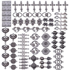 Charms Connectors,100g Gun Black Connector Beads Charms Flower Leaf Heart Cross Charms Pendants Bead Connectors Bracelet Connector Charms for DIY Jewelry Making Accessory