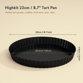Highkit 24cm / 9.5inch Deep Quiche Tins with Loose Base, Deep Pie Dish, Non-Stick Fluted Tart Tin, Tart tins for Baking, Quiche Pan Deep Pie Pan, Quiche Dish, Carbon Steel, Dark Grey