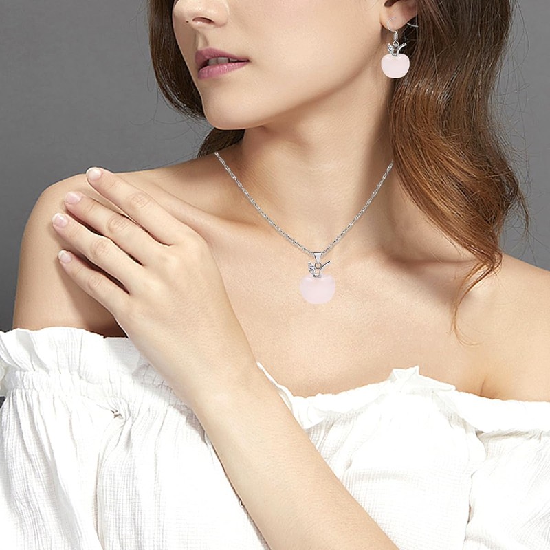 JunyiDIY Apple Pendant Earrings for Women | Pink Rose Quartz