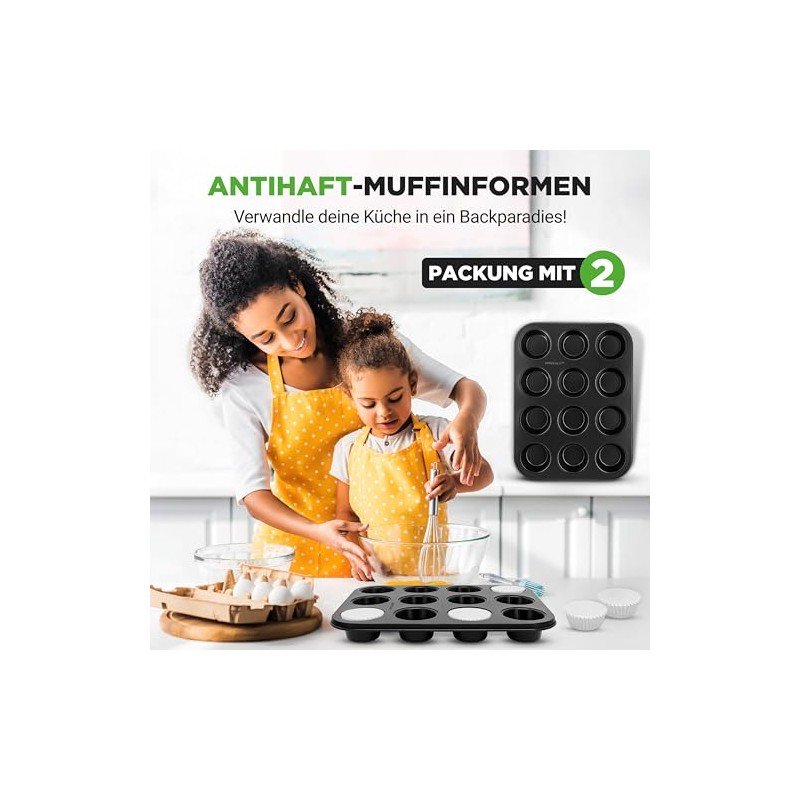 NutriChef Set of 2 Muffin Baking Moulds for 24 Muffins,