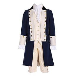Men's Colonial Hamilton Colonial Military Costume musical Hamilton Alexander Hamilton BLUE jacket (XXL, BLUE AND BIEGE)