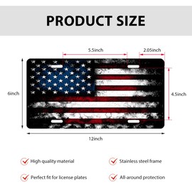 DXNQ Vintage American Flag License Plate, Personalise USA Flag Car Front License Plate Tag with 4 Screws, Aluminum Metal Rust-Proof Patriotic US Flag Vanity Tag Auto Plate Decor (Black & Red)