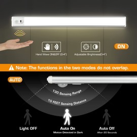 EverBrite 70LED Dimmer Under Cabinet Lighting, Hand Wave Control & Motion Sensor, Magnetic Under Counter Lighting, Ultra Thin LED Light Bar for Closet, Cabinet and Hallway, 300 Lumen, 6000K, 2-Pack