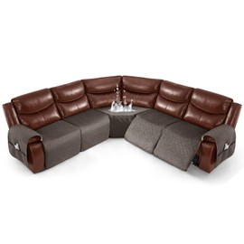 Timeles Waterproof Velvet Reclining Corner Sectional Couch Covers Extra Large L-Shaped Recliner Sofa Slipcover Without Backrest Thick Soft Washable (Dark Brown, 5-Seat Set)