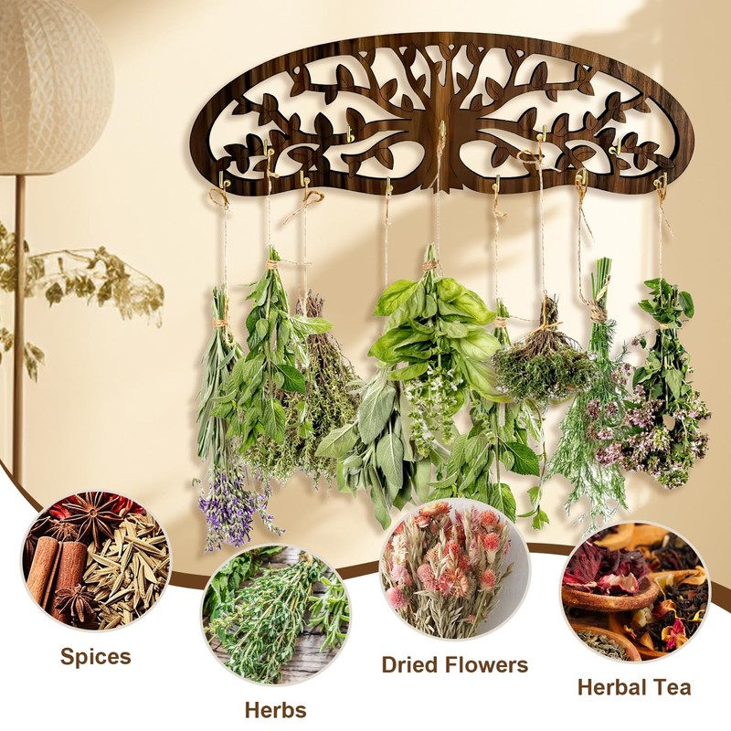 Herb Drying Rack - Wall Mounted Tree Design Holds 11