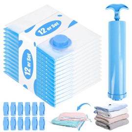 Vacuum Bags for Clothes, Pack of 12, Vacuum Bags Travel 60 x 40 cm, Vacuum Bags for Clothing, Reusable Storage Bags with Pump, Vacuum Bags for Storage, Clothes, Duvets, Bedding