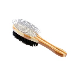 Bass Brushes | Dual Sided Pet Brush | Natural Bristle & Alloy Pin | Bamboo Handle | Full Oval | Striped Finish | Model A22-SB