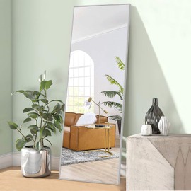 MAYEERTY Full Length Mirror Floor Mirror 64"x21" with Standing Holder Bedroom/Living Room Wall Mounted Mirror Standing Mirror Aluminum Alloy Frame, Silver (JJ00372ZZV-USAM027)