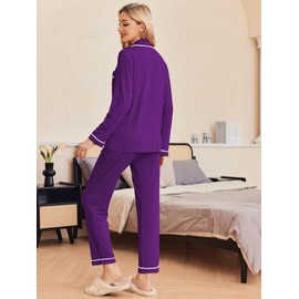Ekouaer 2 Piece Long Sleeve Sleep Set Women's Pajamas Maternity Sleepwear Comfy Cozy Pjs (Purple, XL)