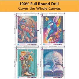 Mowana Diamond Art Kits for Adults - 4Pack Diamond Painting Kits for Adults Beginners, 5D DIY Full Drill Round Diamond Paintings for Gift and Home Wall Decor (11.8x15.7inch)