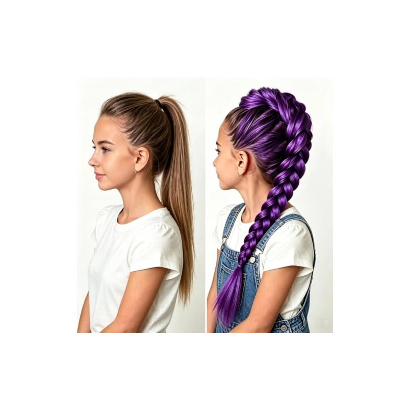 Purple Braided Ponytail Hair Extension, Claw Clip in Synthetic Braid