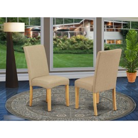 HomeStock Beachy Beauty Parson Chair with Oak Finish Leg and Linen Fabric- Dark Khaki Color