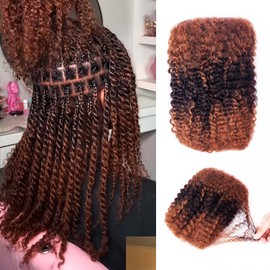 MAYTSING Afro Kinkys Bulk Human Hair Ombre Color 4b4c Afro Kinky-Curly Human Hair for Dreadlock Extensions, Sister Locs, Mini Twists or Braiding (14inch-#30/1b/#30-50g)