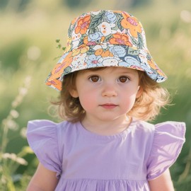 Malaxlx Baby Bucket Sun Hat Toddler Summer Outdoor UPF 50+ Beach Hat for 1-2 Year Old Boys Girls Cute Floral Bunny Print