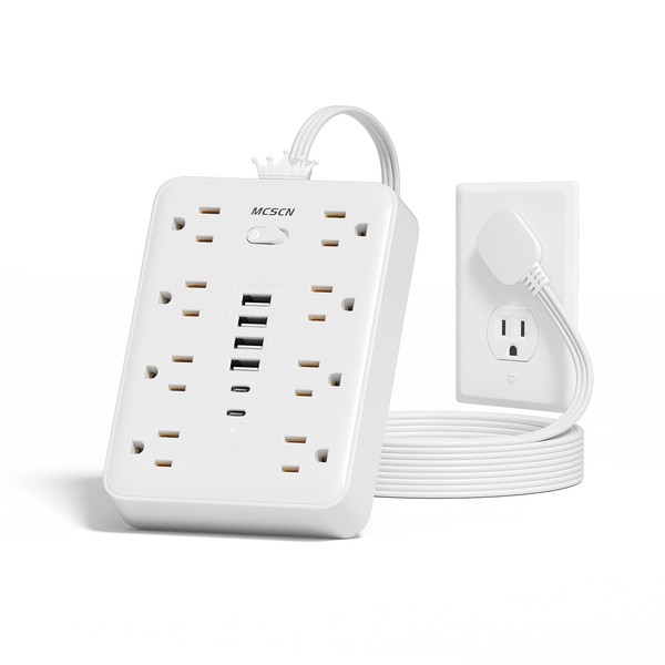Surge Protector Power Strip(900J) -MCSCN 8 Outlets 6 USB -