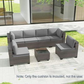 FHISD 14 Piece Outdoor Couch Cushions for 6-Seat Sectional Rattan Conversation Set, 25×25IN Water-Resistant Patio Sectional Cushion, Replacement Cushions for Wicker Furniture (Light Gray)