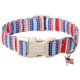 Patriotic Dog Collar,Unique Style Paws 4th of July Dog Collars with Blue Red Plaid Pattern,Independence Day Puppy Collar Adjustable for Small,Medium,Large Dogs