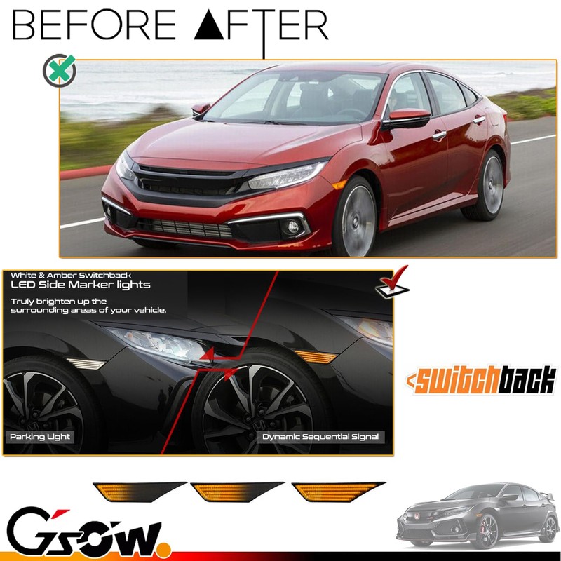 GSOWO 2 PCS LED Side Marker Lights Assembly for Honda
