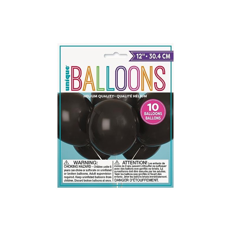 Jet Black Latex Balloons, 12" (10-Pack) - Premium-Quality & Vibrant