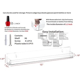 Nail Polish Rack Wall Mount Shelf,2 Pack Acrylic Nail Polish Organizer Display 24 Bottles,15" Acrylic Floating Wall Ledge Shelf Kids Bookshelf,Clear By Cq acrylic