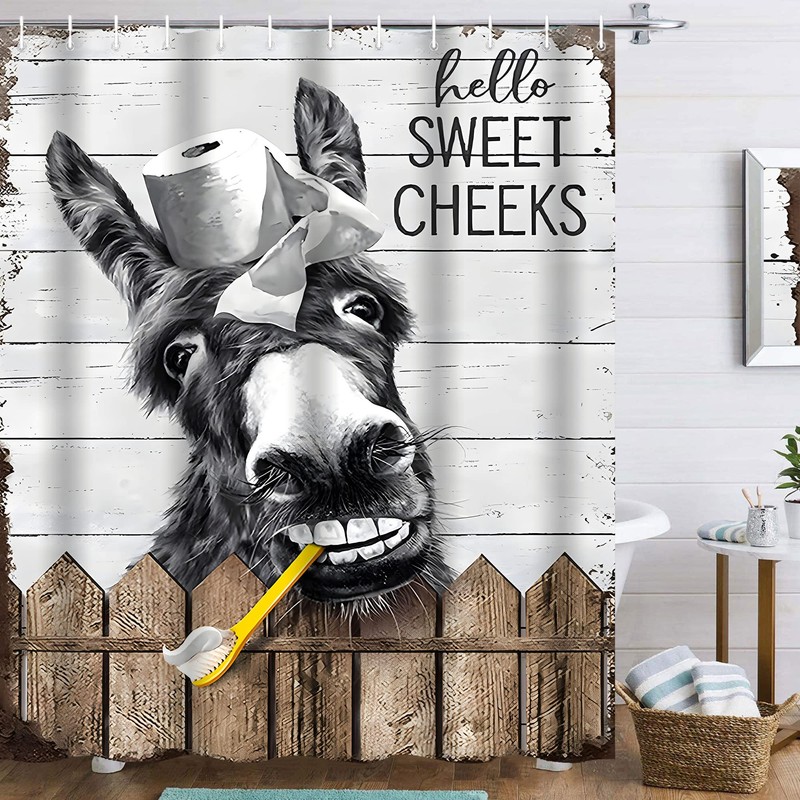 Famiffty Funny Donkey Farmhouse Shower Curtain 72Wx72L Inch Rustic Western