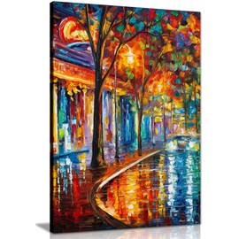 Night Old Cafe by Leonid Afremov Canvas Wall Art Picture Print for Home Decor (36x24)