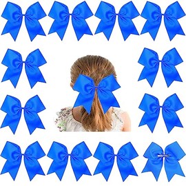 Hipheer 12Pcs 8" Large cheer bows with alligator clips for Teen Girls Softball Cheerleader Sports (Blue)
