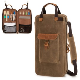 Damero Drumstick Bags Holds Approximately 12 Pairs Wax Canvas with Shoulder Strap and Multiple Pockets