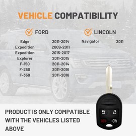 Simple Key Car Key Replacement Key Fob for Select Ford and Lincoln Vehicles (4 Button Key: Remote Start, Lock, Unlock, Panic, 1 Key, 1 Key Ring & Simple Key EZ Installer)