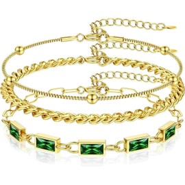 PATISORNA 18K Gold Plated Layered Bracelet Set for Women Dainty Stackable Bracelets Link Paperclip Chain Valentines Day