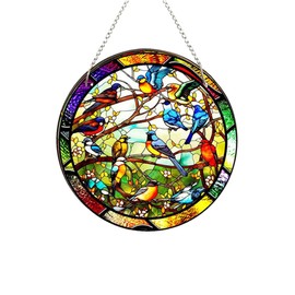 WQVSHRO Stained Acrylic Window Hanging Ornament,Acrylic Wall Art Decor Panel Colorful Window Hangings for Outdoor Indoor Decor, Housewarming Gifts(Birds Concert,8'')