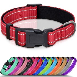 Seyezo Dog Collar, Breathable Soft Padded Pet Collar for Small, Medium, Large Dogs, Adjustable Puppy Collars with Quick Release Buckle, Safe Reflective Nylon Dog Collars for Puppies(Red,L)
