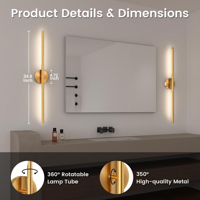 JOFIOS Battery Operated Wall Sconces Set of 2, 360°Rotation Wireless
