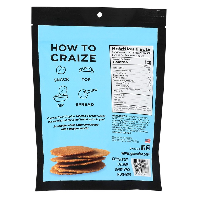 Craize Coconut Toasted Corn Crisps, 4 OZ