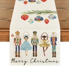 Artoid Mode Watercolor Nutcrackers Balls Merry Christmas Table Runner, Seasonal Winter Xmas Kitchen Dining Table Decoration for Home Party Decor 40x300 cm